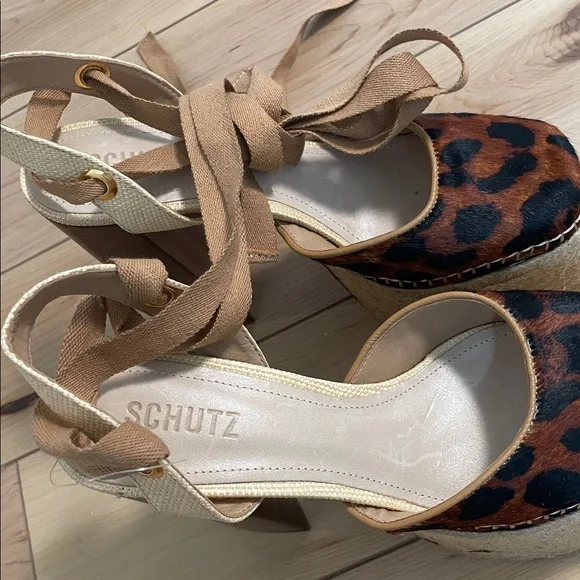 SCHUTZ Leopard-Print Espadrille Platform Wedges in Brown - Picture 5 of 6